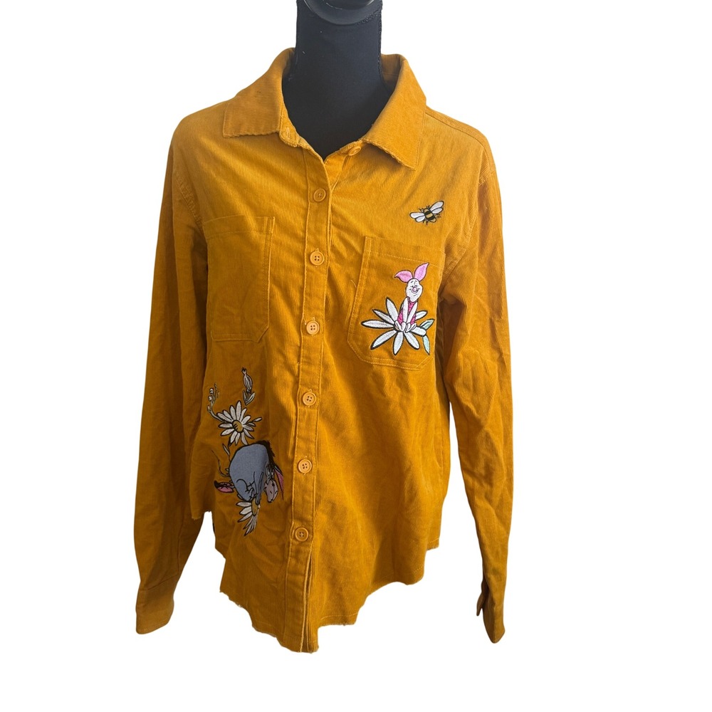 Disney Our Universe Winnie the Pooh Mustard Corduroy Embroidered Shirt Medium